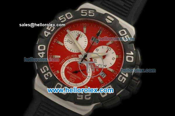 Tag Heuer Formula 1 Chronograph Swiss Quartz Movement Steel Case with Red Dial and Black Rubber Strap - Click Image to Close